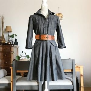 Gray denim dress with puff Peter Pan collar